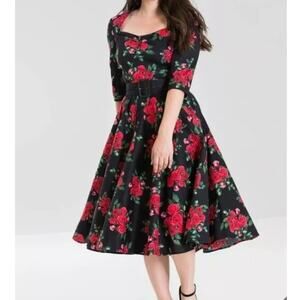 Hell Bunny Vixen Eternity Roses Dress Womens XS Rockabilly Pinup Retro No Belt